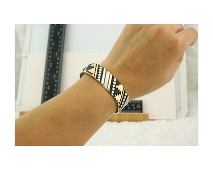 Navajo Bracelet Gold & 925 Silver Handmade 16 mm Wide Signed Thomas Singer C80s