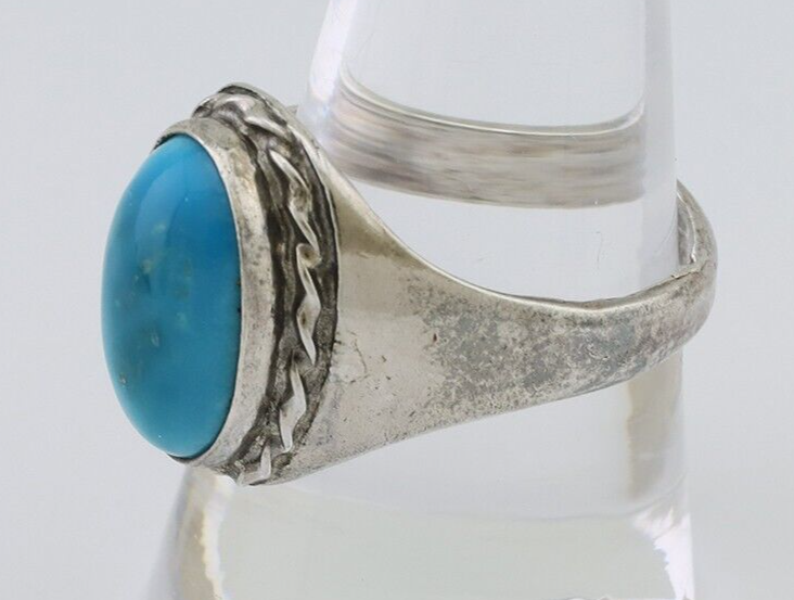 Navajo Ring 925 Silver Sleeping Beauty Turquoise Native Artist C.80's
