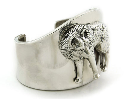 Navajo Cuff Bracelet Sterling Silver Wolf Vintage Signed Carol Felley