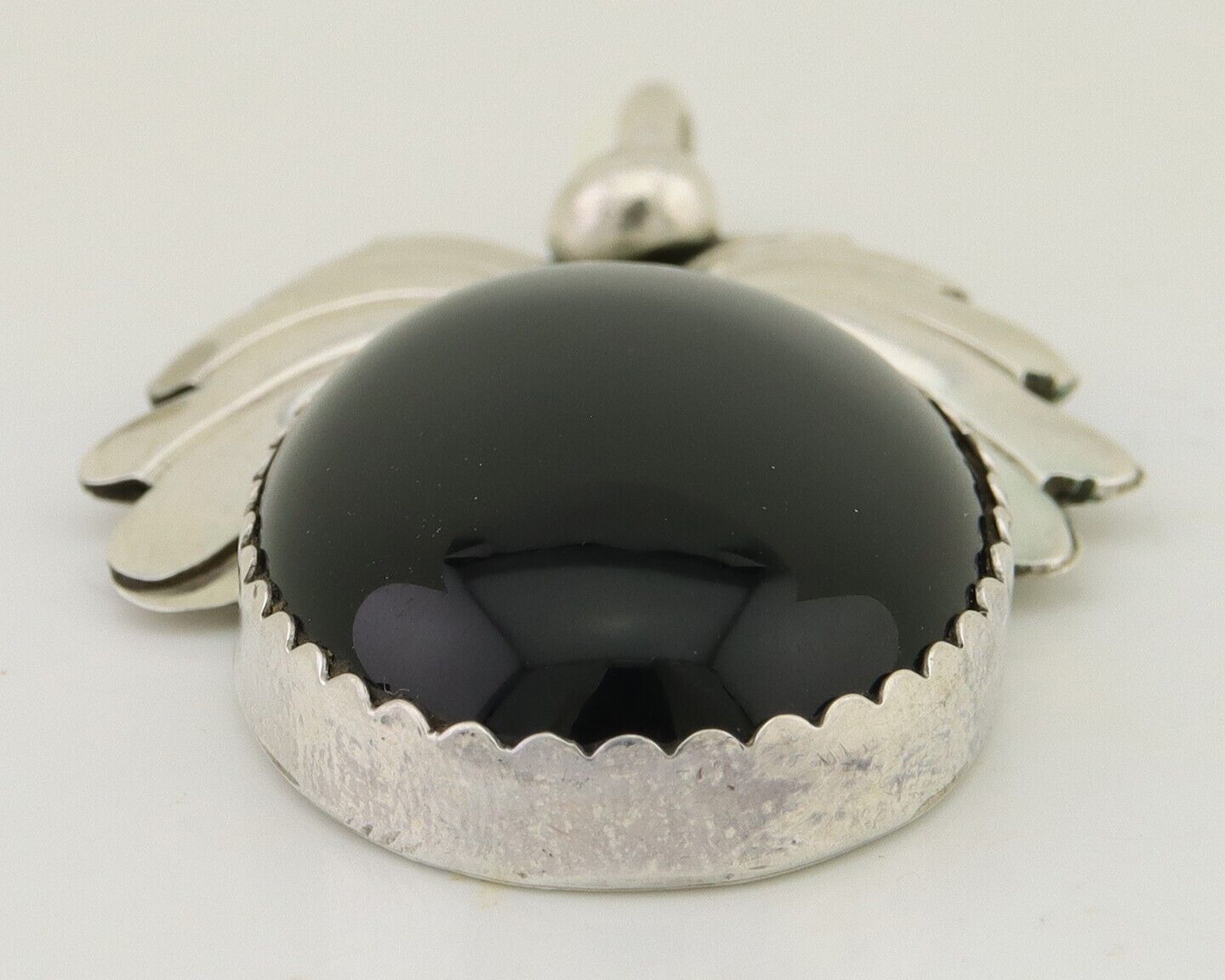 Navajo Pendant 925 Silver Onyx Native Artist Signed NS C.80's