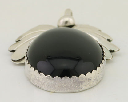 Navajo Pendant 925 Silver Onyx Native Artist Signed NS C.80's