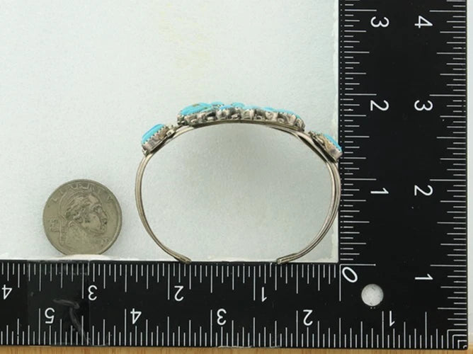 Navajo Cuff Bracelet Sterling Silver Turquoise Vintage Signed Paul Jones