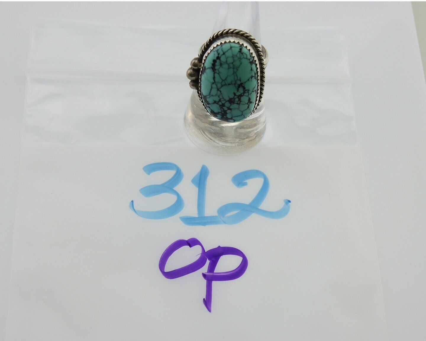 Navajo Handmade Ring 925 Silver Spiderweb Turquoise Native Artist C.80's