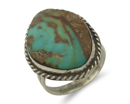 Navajo Ring 925 Sterling Natural Turquoise Native Artist C.80's Size 8.5