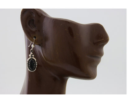 Navajo Dangle Earrings 925 Silver Natural Black Onyx Native American C.80's