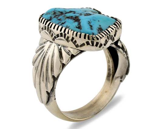Navajo Ring .925 Silver Sleeping Beauty Turquoise Artist Signed DK C.80's
