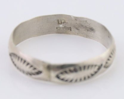 Navajo Hand Stamped Band 925 Silver 5.0 mm Signed Larry Chavez Size 10.75 C.80's