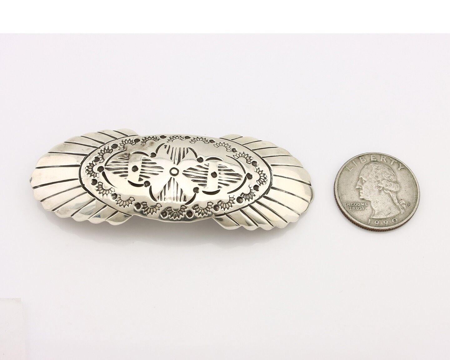 Women's Navajo Hair Clip Hand Stamped 925 Silver Artist Signed C Montoya C.80's