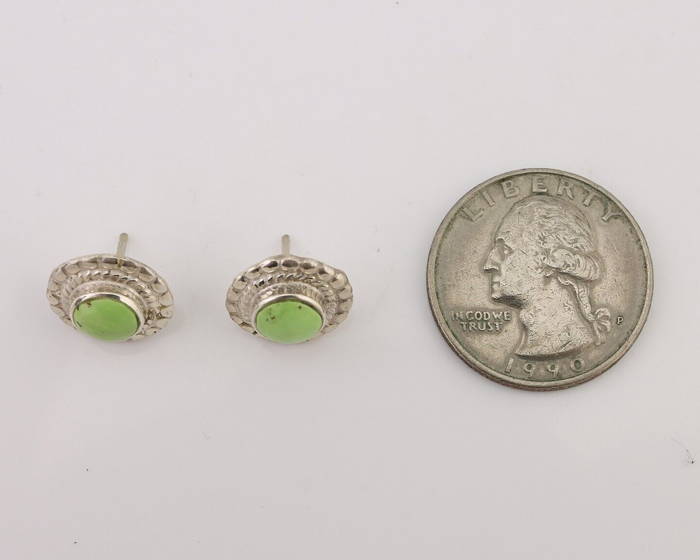 Navajo Earrings 925 Silver Natural Green Turquoise Native American Artist C.80's