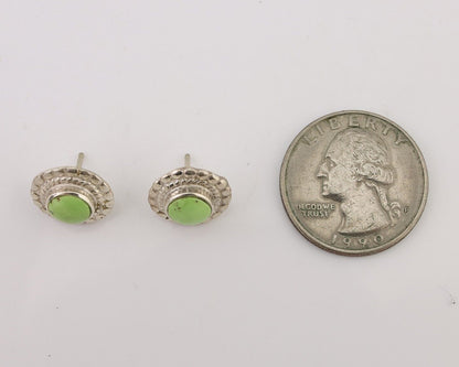 Navajo Earrings 925 Silver Natural Green Turquoise Native American Artist C.80's