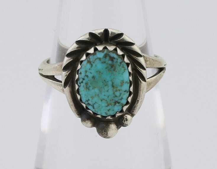 Navajo Ring 925 Silver Kingman Turquoise Native American Artist C.80's