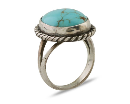 Navajo Ring 925 Silver Kingman Turquoise Native American Artist C.80's