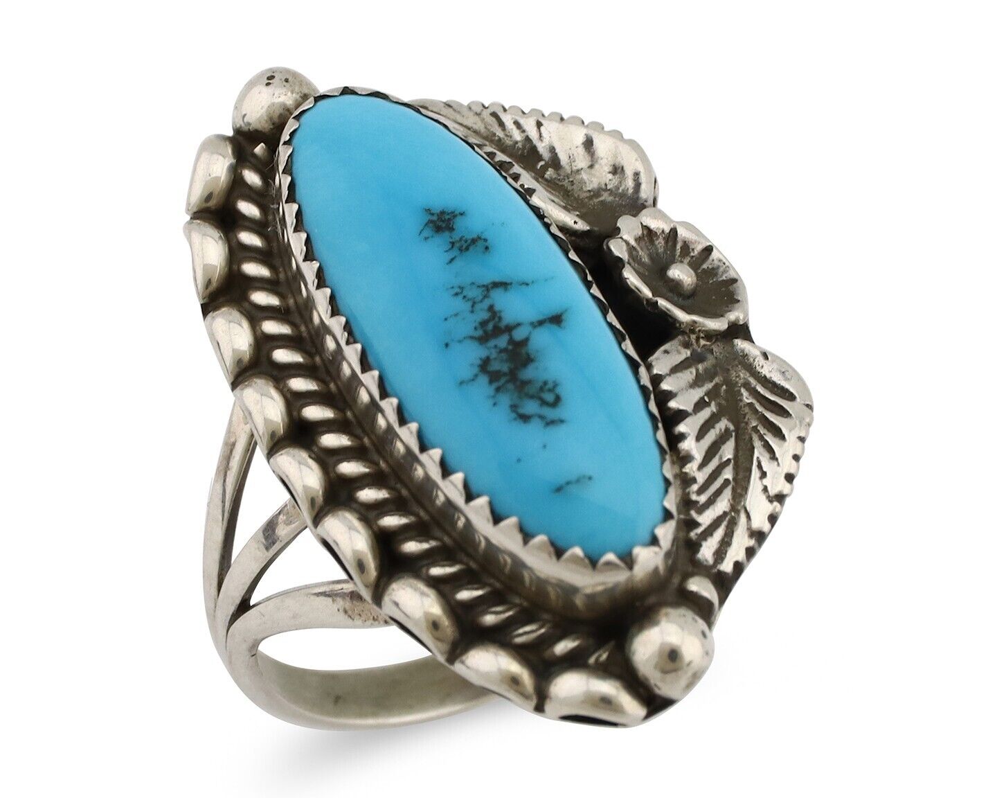 Navajo Ring 925 Silver Sleeping Beauty Turquoise Signed SC C.80's