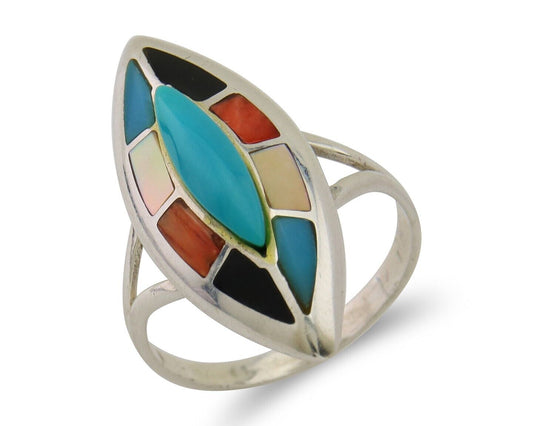 Navajo Ring 925 Silver Turquoise Shell Onyx Spiney Oyster Native Artist C.80's