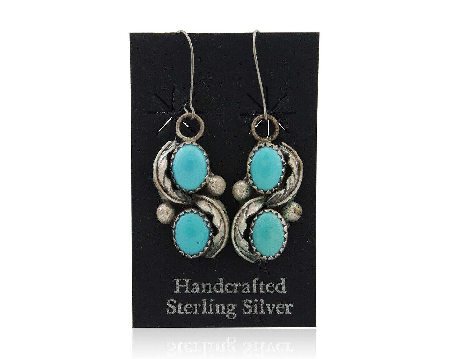 Navajo Dangle Earrings 925 Silver Natural Turquoise Native American Artist C80s