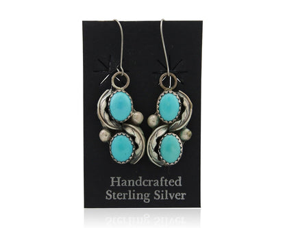 Navajo Dangle Earrings 925 Silver Natural Turquoise Native American Artist C80s