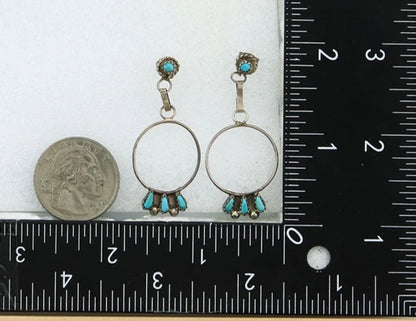 Navajo Dangle Earrings Sterling Silver Natural Turquoise Native American Artist