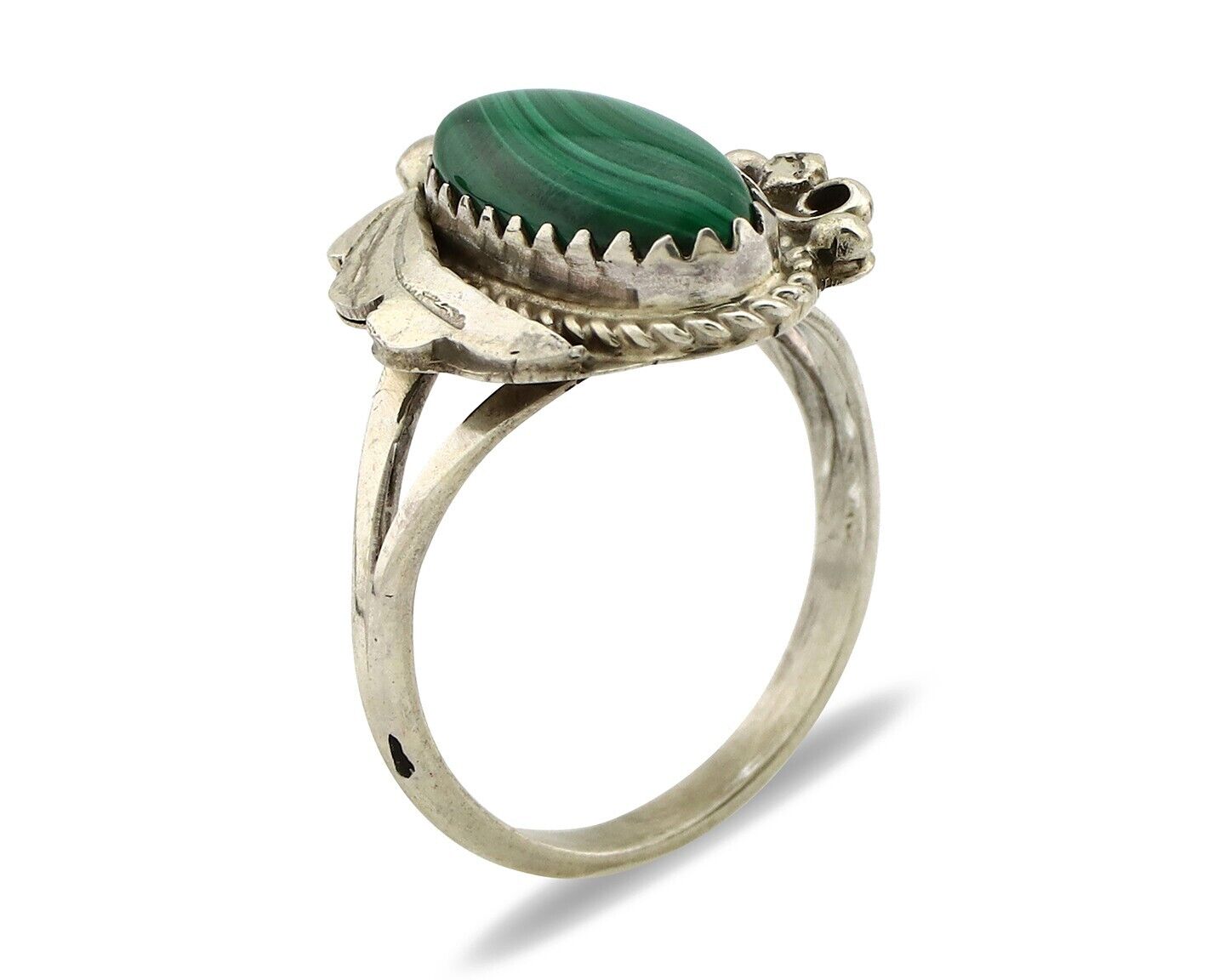 Navajo Ring 925 Silver Natural Mined Malachite Artist Signed Justin Morris C.80s