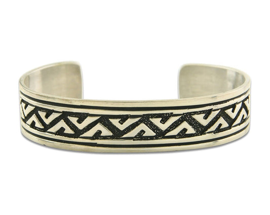 Navajo Bracelet 925 Silver Artist Signed Thomas Singer Cuff Made in the 1980's