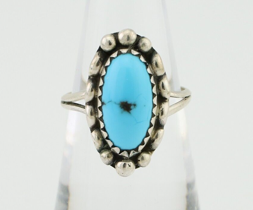 Navajo Ring 925 Silver Sleeping Beauty Turquoise Artist Signed SC C.80's