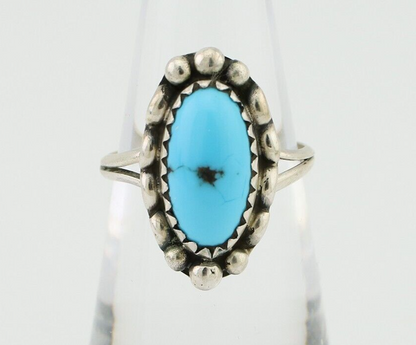 Navajo Ring 925 Silver Sleeping Beauty Turquoise Artist Signed SC C.80's