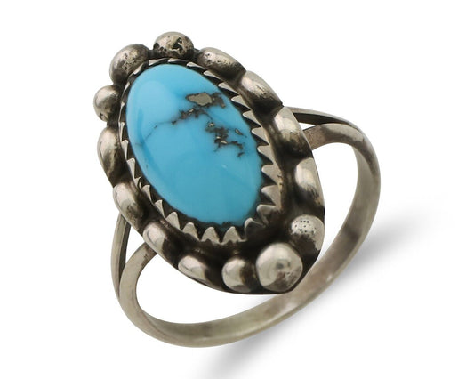 Navajo Ring 925 Silver Sleeping Beauty Turquoise Artist Signed SC C.80's