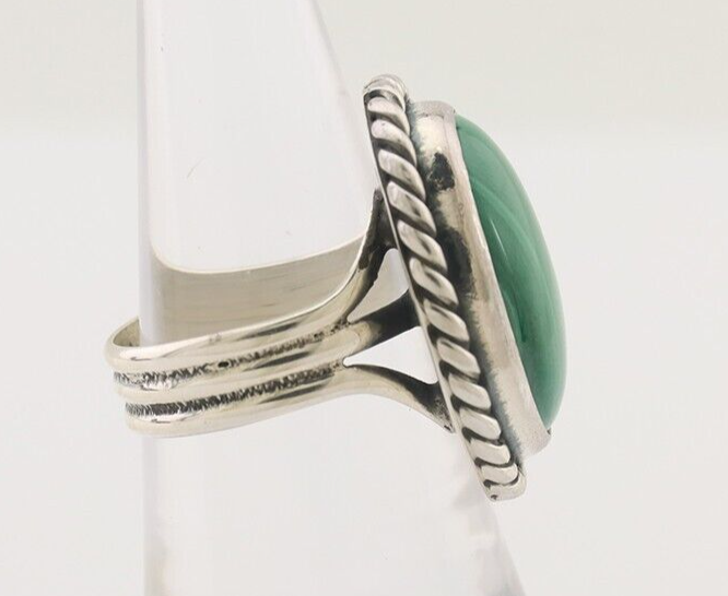 Navajo Ring 925 Silver Natural Malachite Native American Artist Size 7.0 C.80's