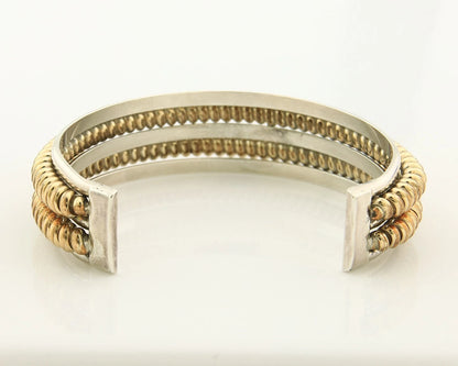 Navajo Cuff Bracelet Sterling Silver & Gold Vintage Native Artist signed CJ