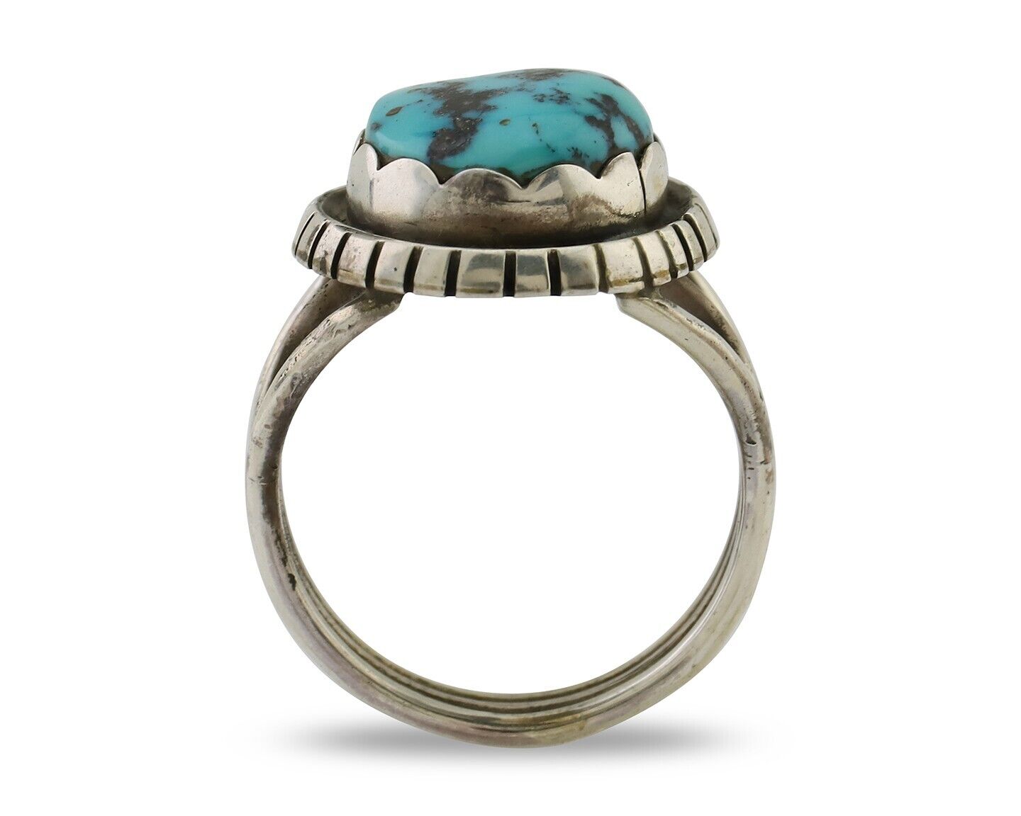 Navajo Ring 925 Silver Natural Blue Turquoise Signed Tony Guerro C.80's