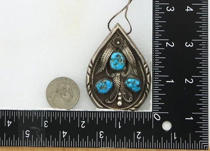 Navajo Necklace Sterling Silver Turquoise Vintage Signed L.D. Old Pawn