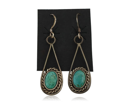 Navajo Earrings 925 Silver Natural Blue Turquoise Native American Artist C.80s