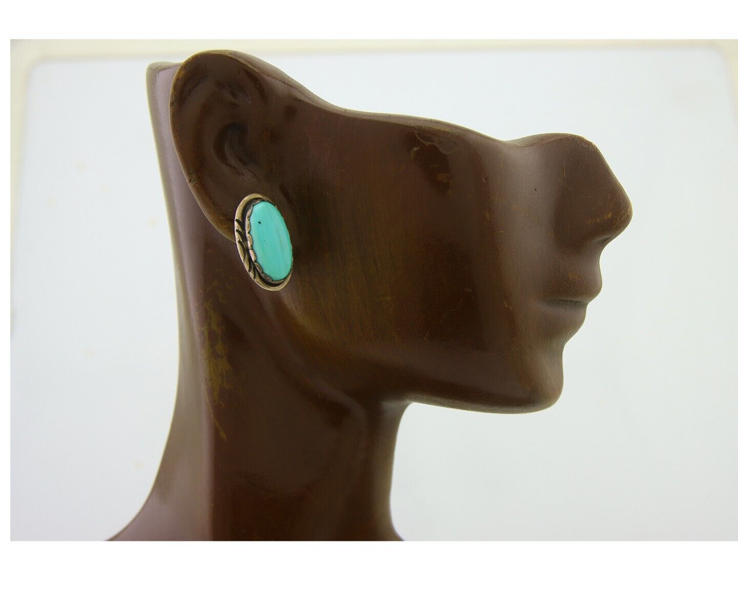 Navajo Earrings 925 Silver Hand Stamped Natural Turquoise Native Artist C.80's