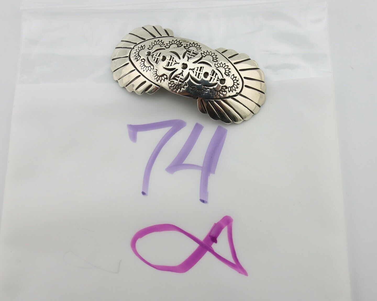 Women's Navajo Hair Clip Hand Stamped 925 Silver Native American Artist C.80's