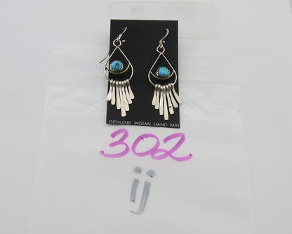 Navajo Dangle Earrings 925 Silver Natural Turquoise Artist Signed JB C.80's