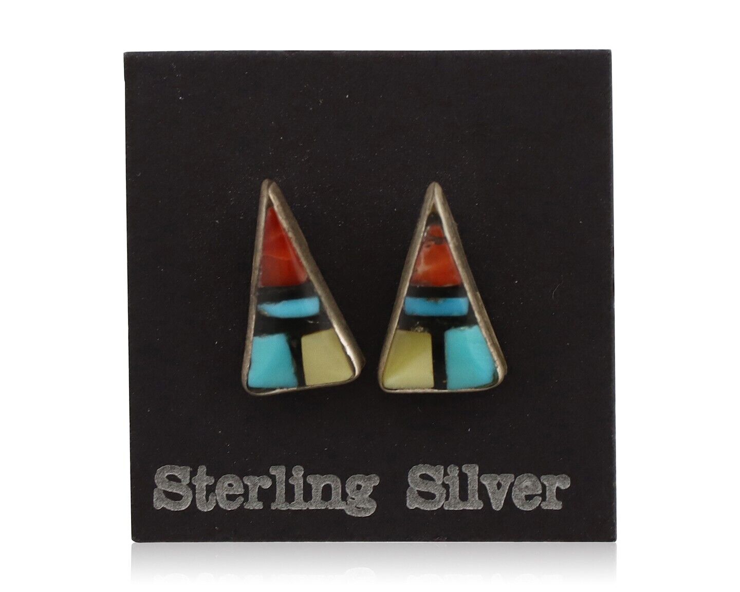 Zuni Earrings 925 Silver Natural Gemstones & Turquoise Native Artist C.80's