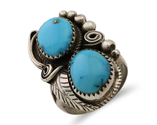 Navajo Handmade Ring 925 Silver Natural Tuquoise Artist Signed JM C.80's