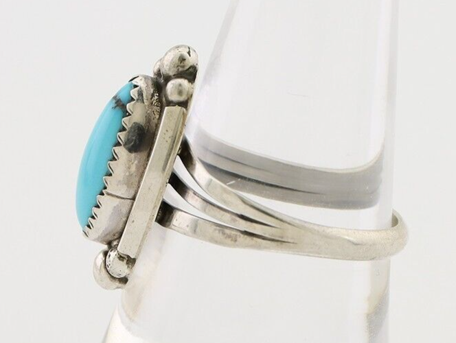 Navajo Ring 925 Silver Sleeping Beauty Turquoise Artist Signed SC C.80's