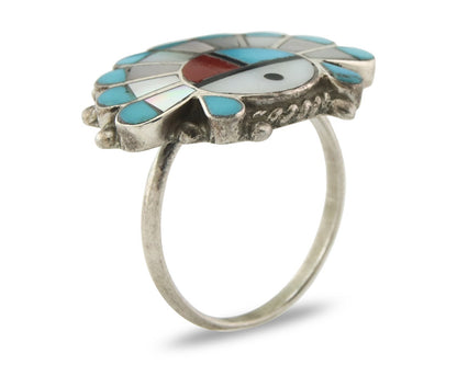Vintage Zuni Ring 925 Sterling Silver Natural Gemstone Signed ELR Size 6.0