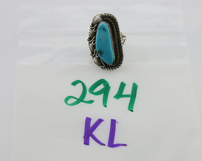 Navajo Ring 925 Silver Natural Blue Turquoise Artist Signed Thomas C.80's