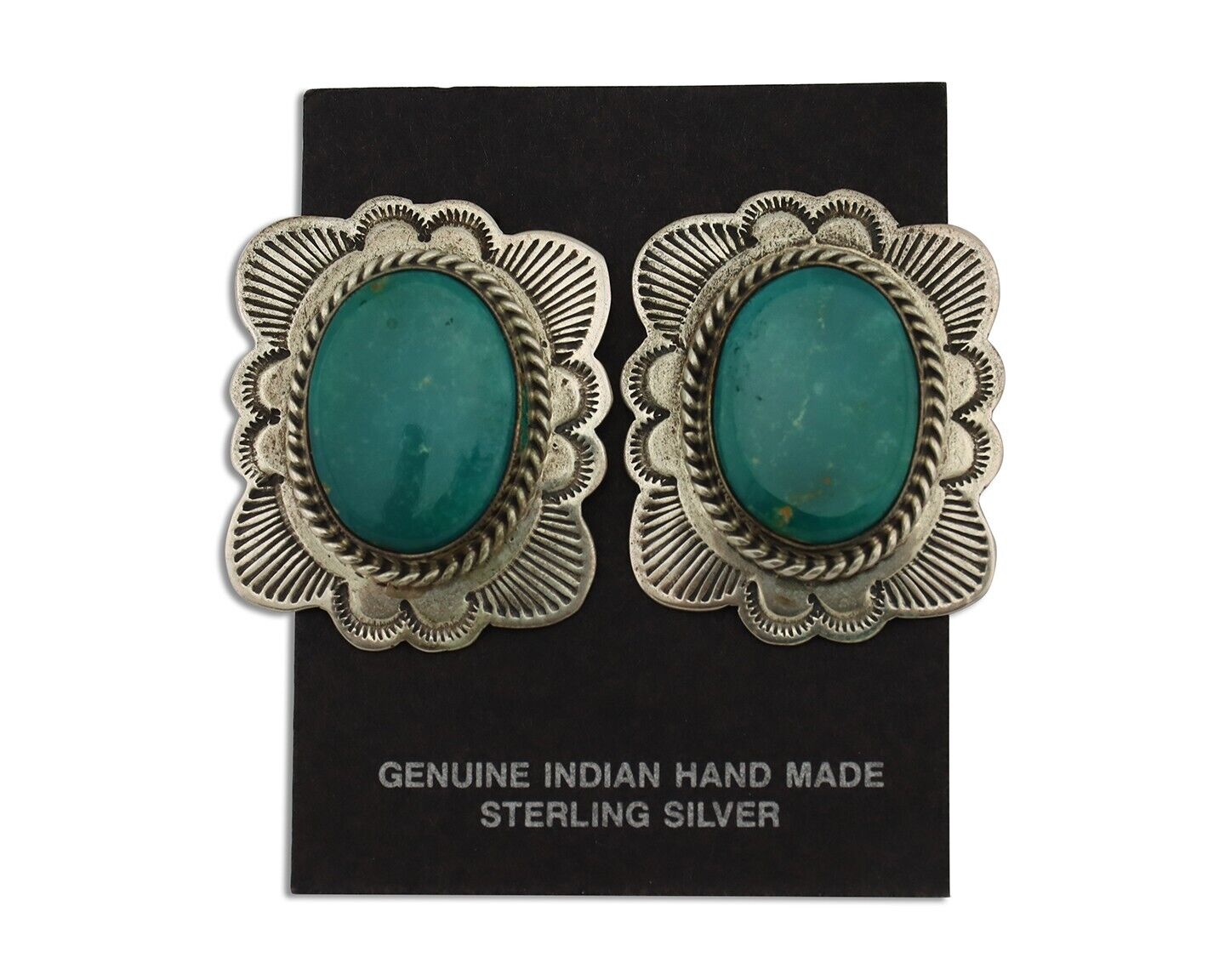 Navajo Earrings 925 Silver Natural Blue Turquoise Signed William Denetdale C.80s