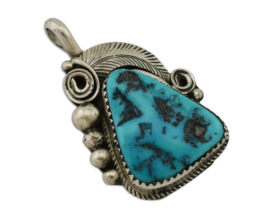 Navajo Pendant 925 Silver Sleeping B Turquoise Signed Justin Morris C.80's