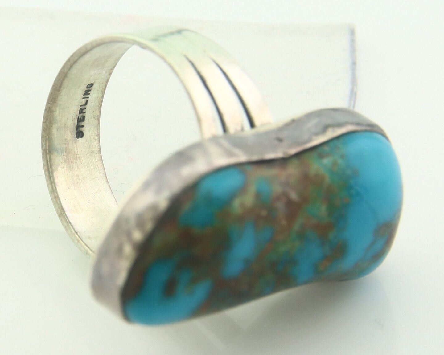 Navajo Ring 925 Sterling Blue Nevada Turquoise Native Artist C.80's