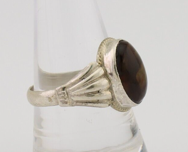 Navajo Handmade Ring 925 Silver Natural Fire Opal Native Artist Size 9.0 C.80's