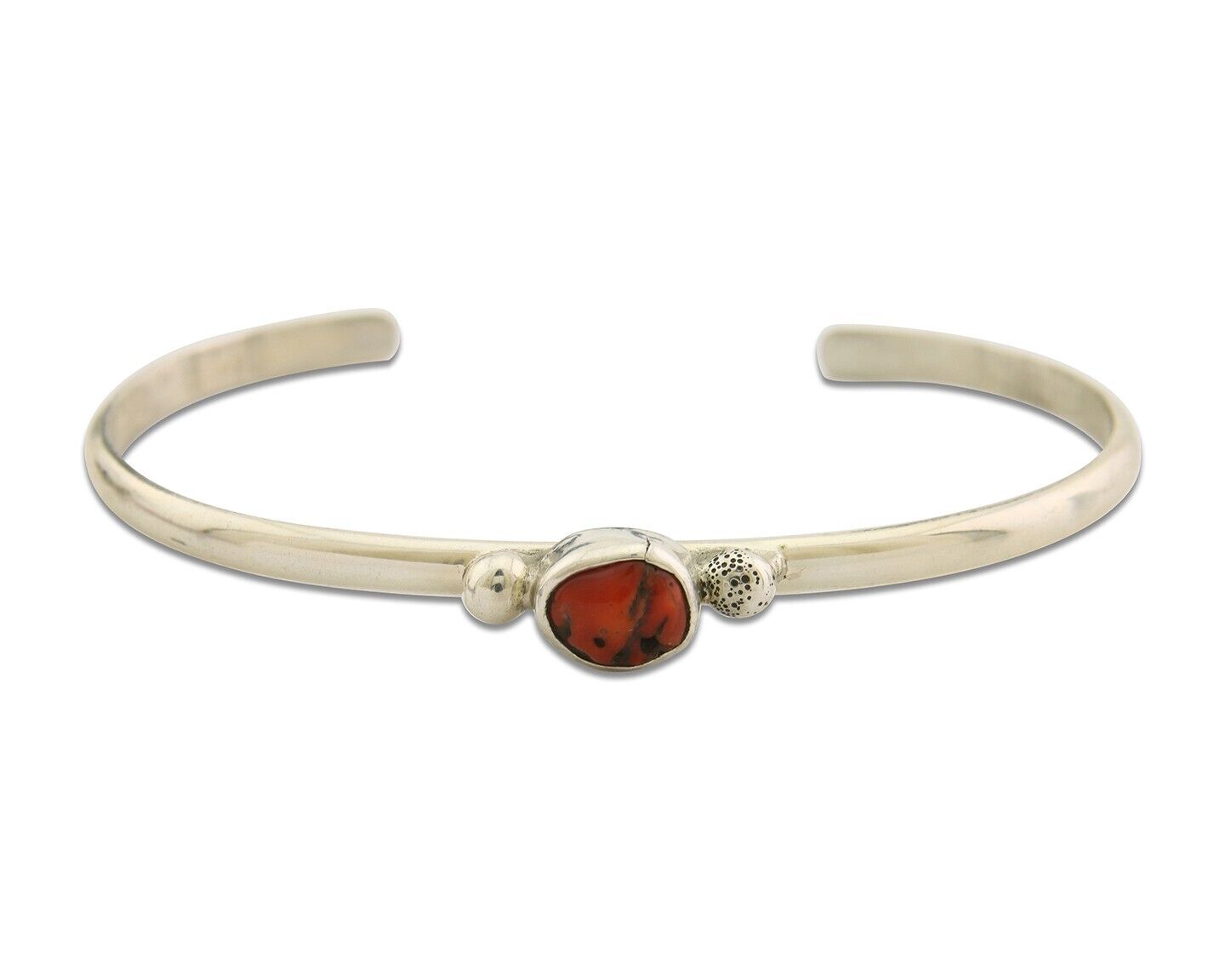 Navajo Bracelet .925 Silver Natural Red Coral Cuff Native American Artist C.80's