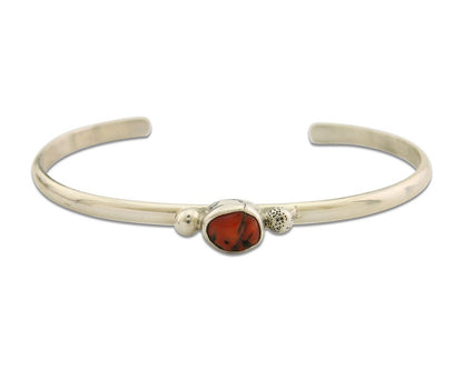 Navajo Bracelet .925 Silver Natural Red Coral Cuff Native American Artist C.80's