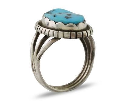 Navajo Ring 925 Silver Natural Blue Turquoise Signed Tony Guerro C.80's