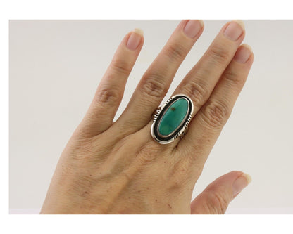 Navajo Ring 925 Silver Natural Green Turquoise Native American Artist C.80's