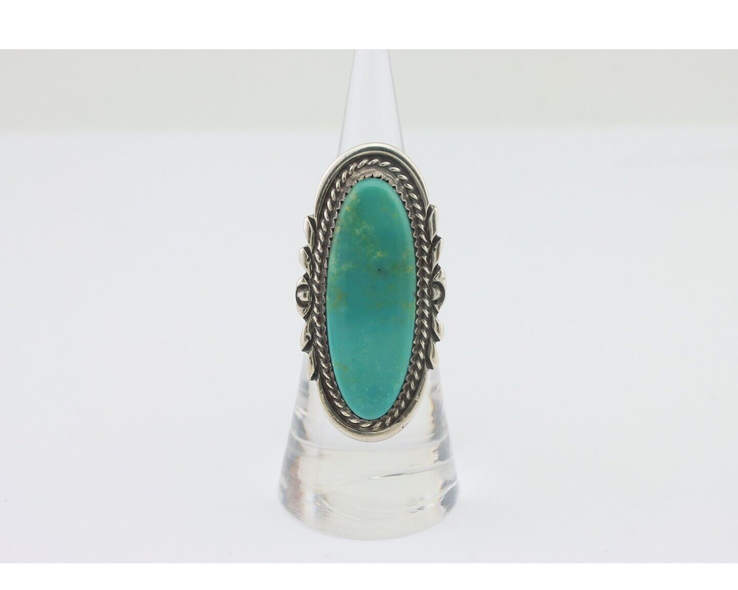 Navajo Ring 925 Silver Natural Blue Turquoise Artist Signed TALHAT C.80's
