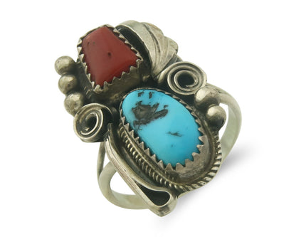 Vintage Navajo Ring 925 Sterling Natural Gemstones Signed Justin Morris Sz 8.0