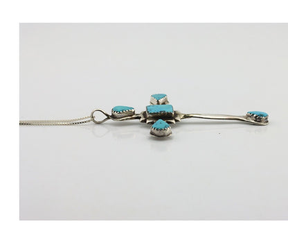 Zuni Cross Pendant 925 Silver SB Turquoise Artist Signed L C.80's